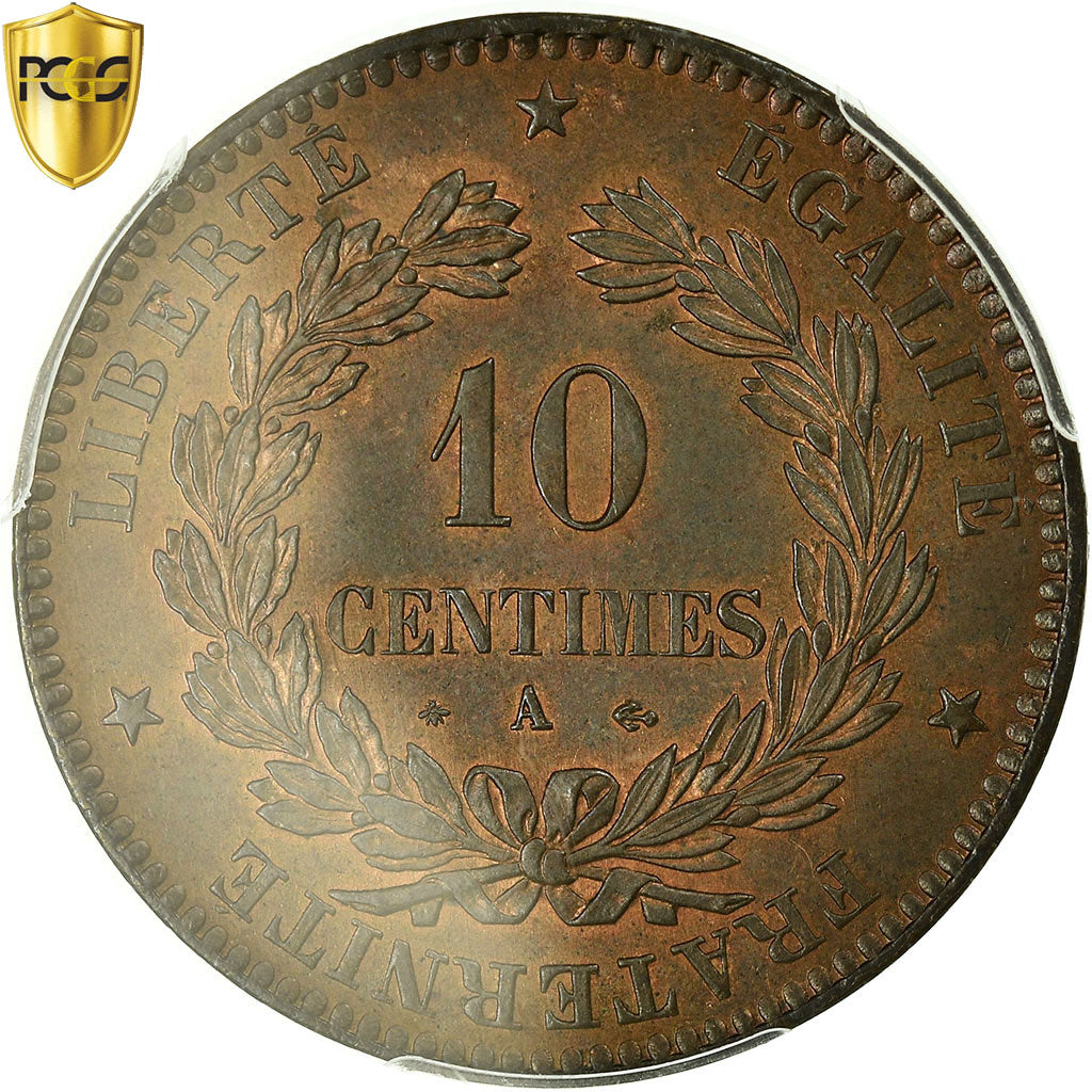 Coin, France, Cérès, 10 Centimes, 1870, Paris, PCGS, MS64BN, MS(64), Bronze