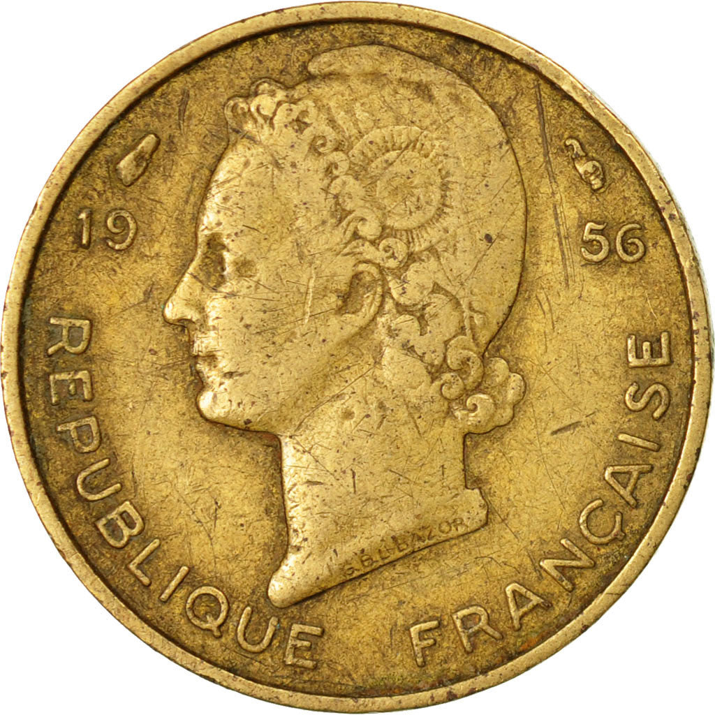 Coin, French West Africa, 5 Francs, 1956, Paris, F(12-15), Aluminum-Bronze, KM:5