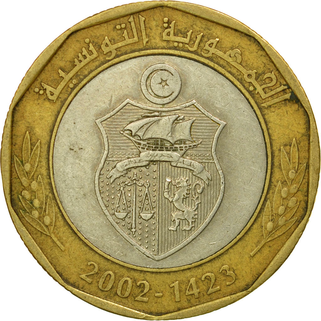 Monnaie, Tunisie, 5 Dinars, 2002/AH1423, Paris, TB, Bi-Metallic, KM:444