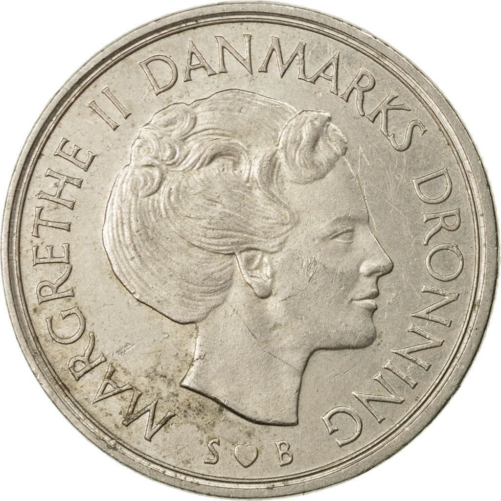 Coin, Denmark, Margrethe II, Krone, 1975, Copenhagen, VF(30-35), Copper-nickel