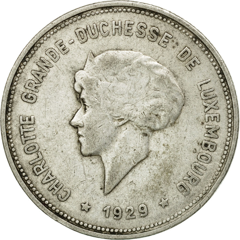 Coin, Luxembourg, Charlotte, 5 Francs, 1929, VF(20-25), Silver, KM:38