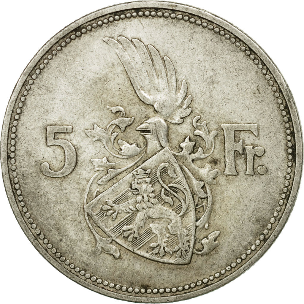 Coin, Luxembourg, Charlotte, 5 Francs, 1929, VF(20-25), Silver, KM:38