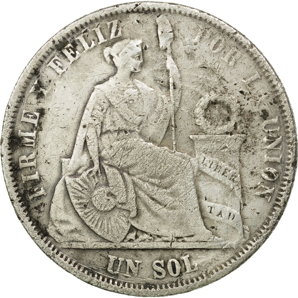 Moneda, Perú, SOUTH PERU, Sol, 1864, Lima, BC+, Plata, KM:196.2