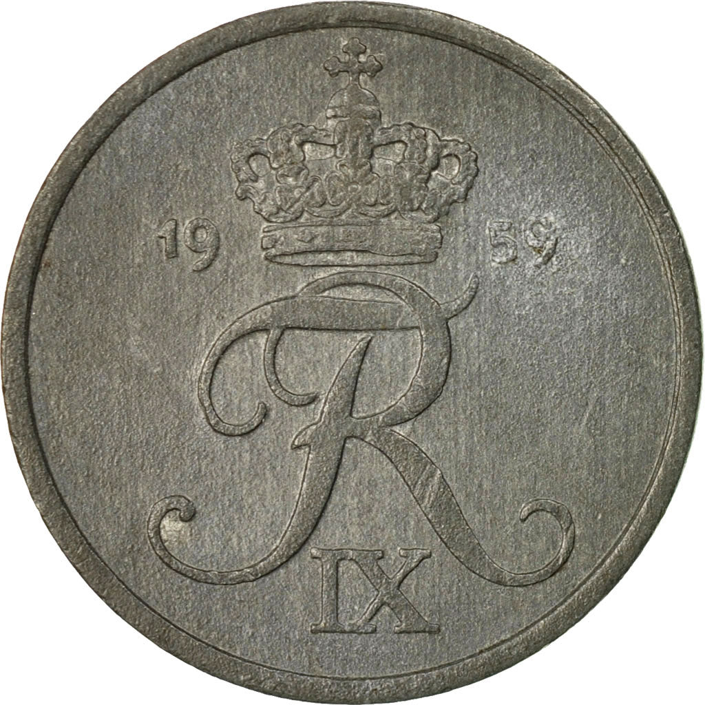 Coin, Denmark, Frederik IX, 2 Öre, 1959, Copenhagen, EF(40-45), Zinc, KM:840.2