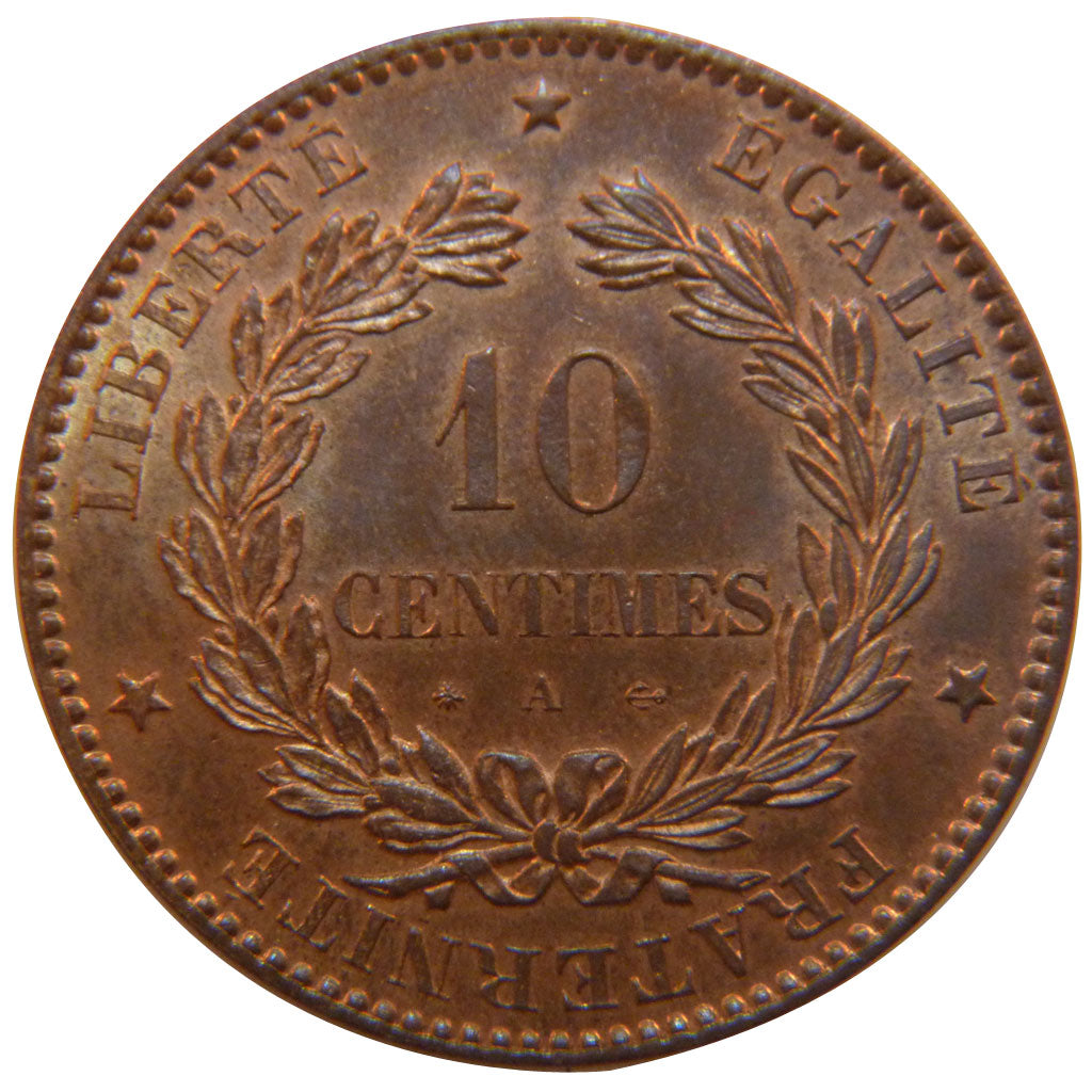 FRANCE, Cérès, 10 Centimes, 1873, Paris, KM #815.1, MS(60-62), Bronze, Gadoury #