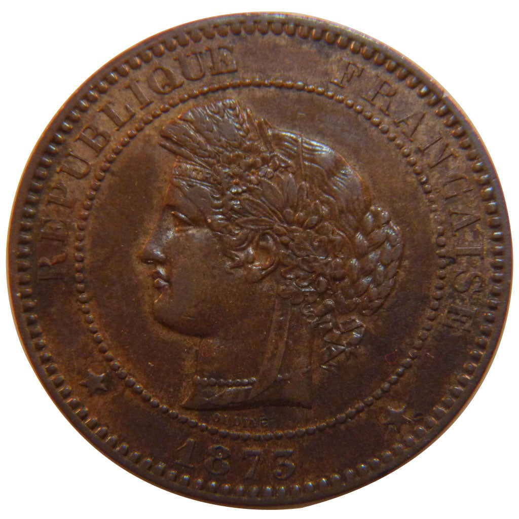 FRANCE, Cérès, 10 Centimes, 1873, Paris, KM #815.1, AU(55-58), Bronze, Gadoury #