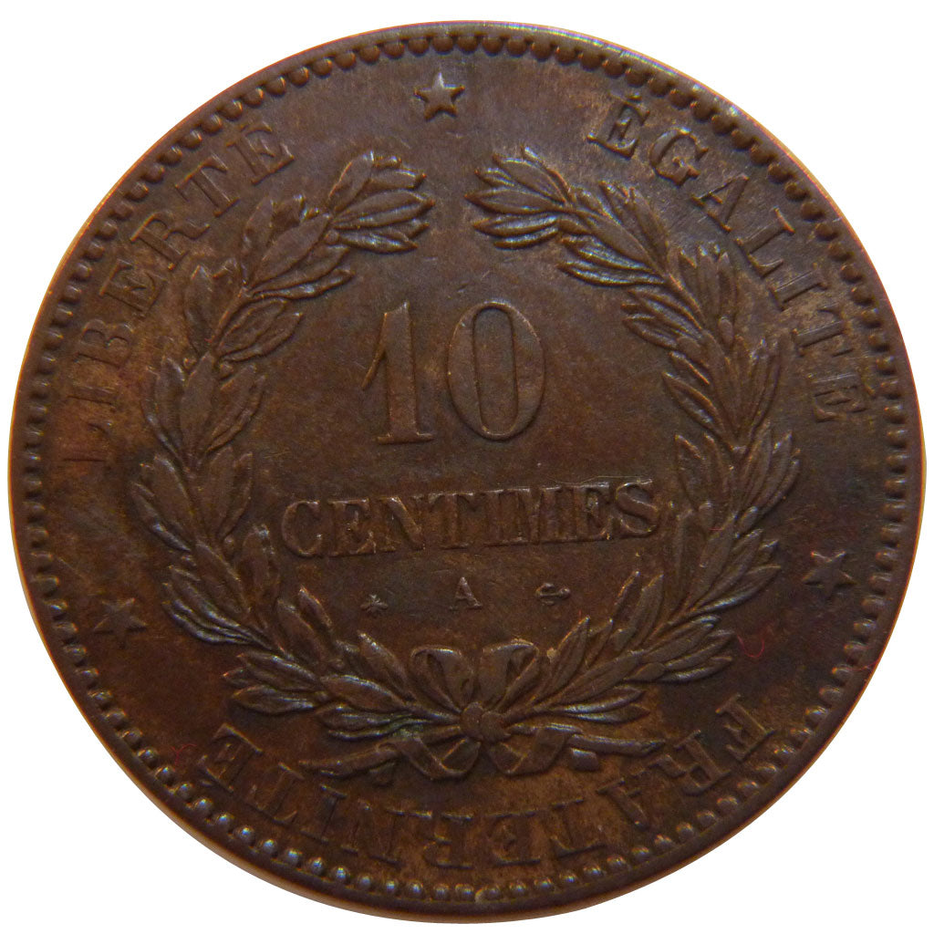 FRANCE, Cérès, 10 Centimes, 1873, Paris, KM #815.1, AU(55-58), Bronze, Gadoury #