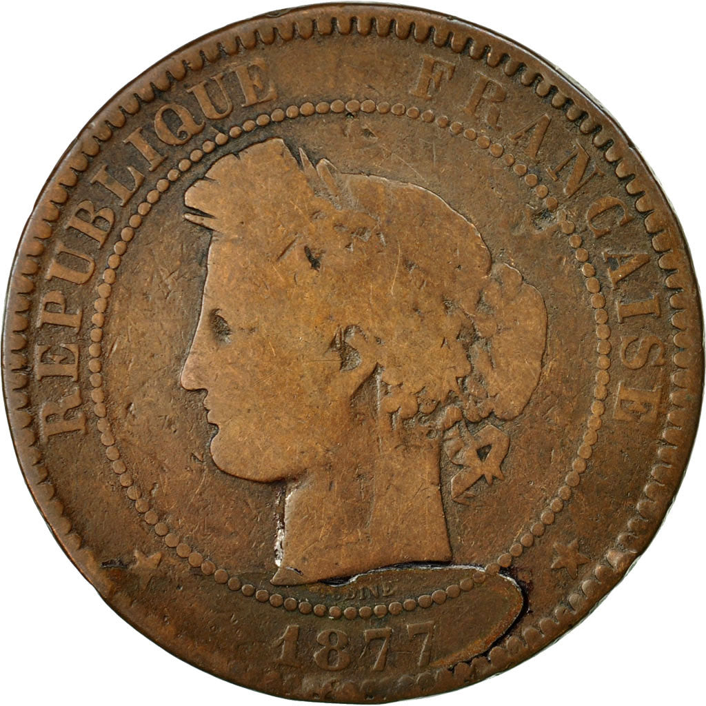 Coin, France, Cérès, 10 Centimes, 1877, Bordeaux, VG(8-10), Bronze, KM:815.2