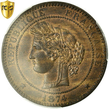 Coin, France, Cérès, 10 Centimes, 1874, Bordeaux, PCGS, MS63BN, MS(63)