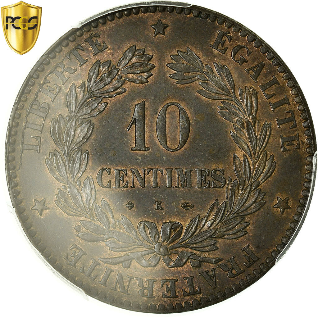 Coin, France, Cérès, 10 Centimes, 1874, Bordeaux, PCGS, MS63BN, MS(63)