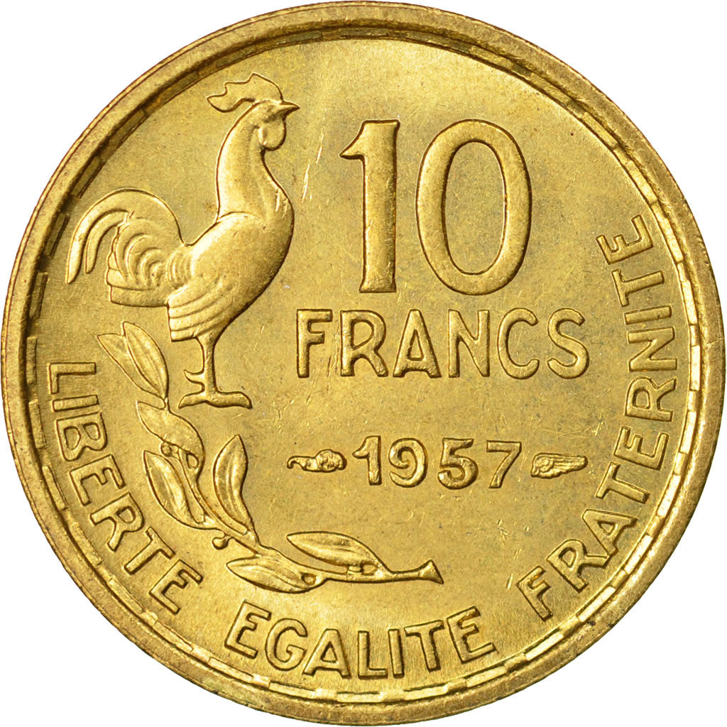 Coin, France, Guiraud, 10 Francs, 1957, Paris, EF(40-45), Aluminum-Bronze
