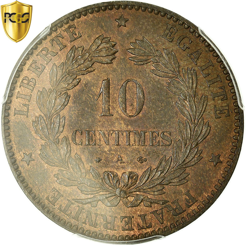 Coin, France, Cérès, 10 Centimes, 1876, Paris, PCGS, MS65BN, MS(65-70)