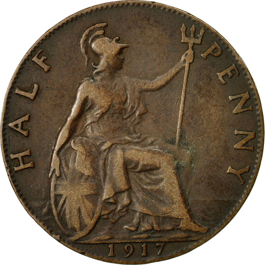 Coin, Great Britain, George V, 1/2 Penny, 1917, VF(30-35), Bronze, KM:809