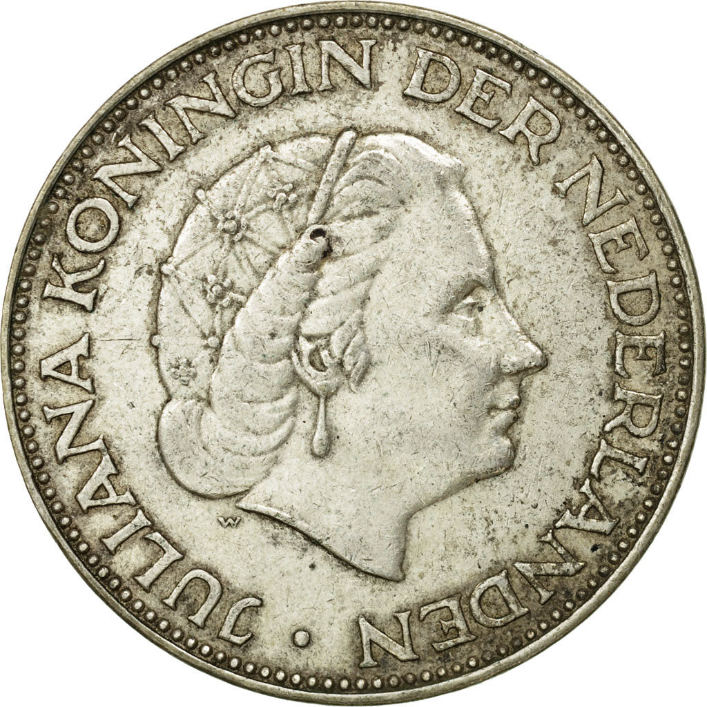 Coin, Netherlands, Juliana, 2-1/2 Gulden, 1961, EF(40-45), Silver, KM:185
