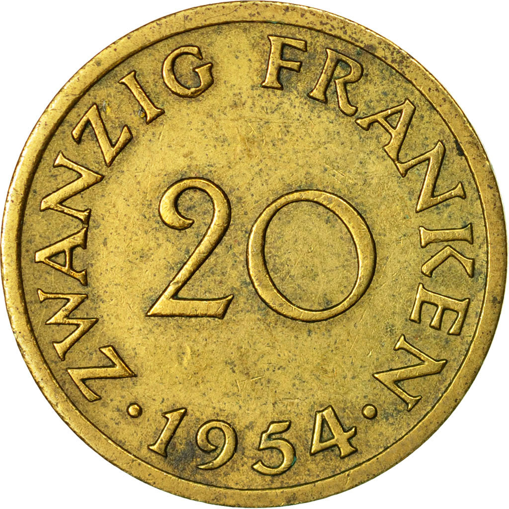 Monnaie, SAARLAND, 20 Franken, 1954, Paris, TB+, Aluminum-Bronze, KM:2