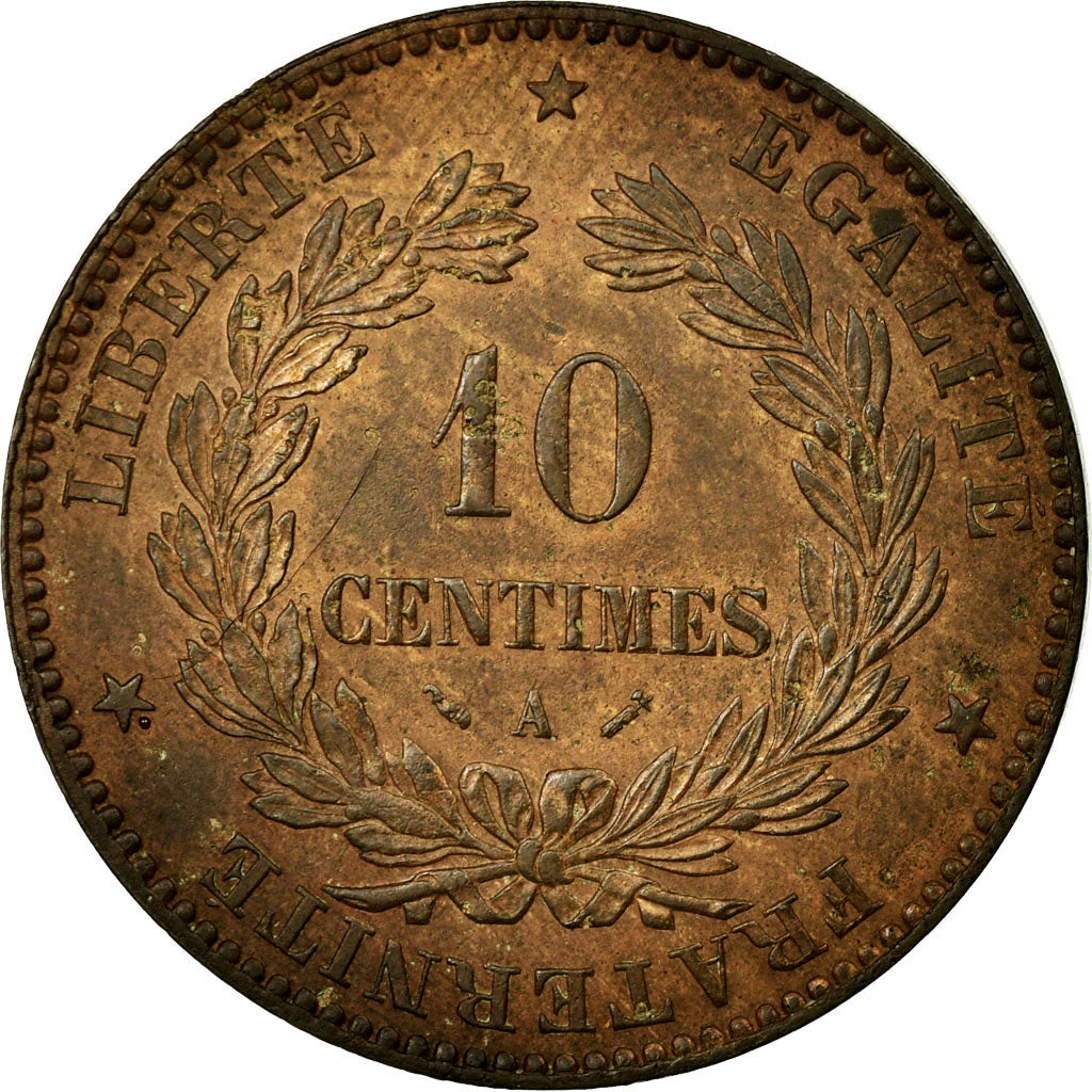 Coin, France, Cérès, 10 Centimes, 1880, Paris, MS(60-62), Bronze, KM:815.1