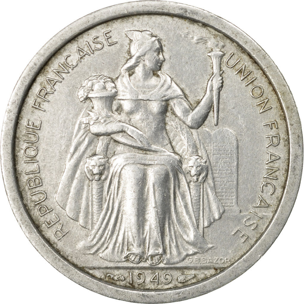 Coin, FRENCH OCEANIA, 2 Francs, 1949, Paris, EF(40-45), Aluminum, KM:3