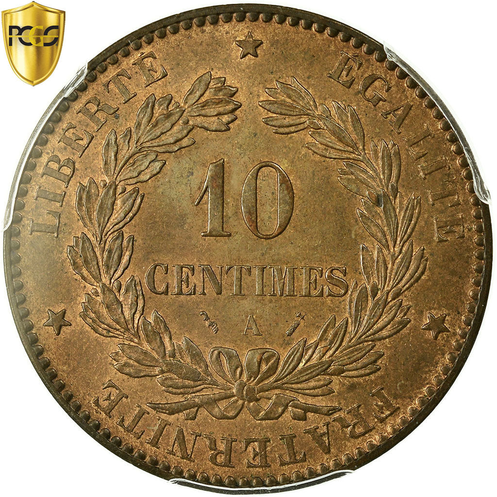 Coin, France, Cérès, 10 Centimes, 1883, Paris, PCGS, MS64RB, MS(64), Bronze