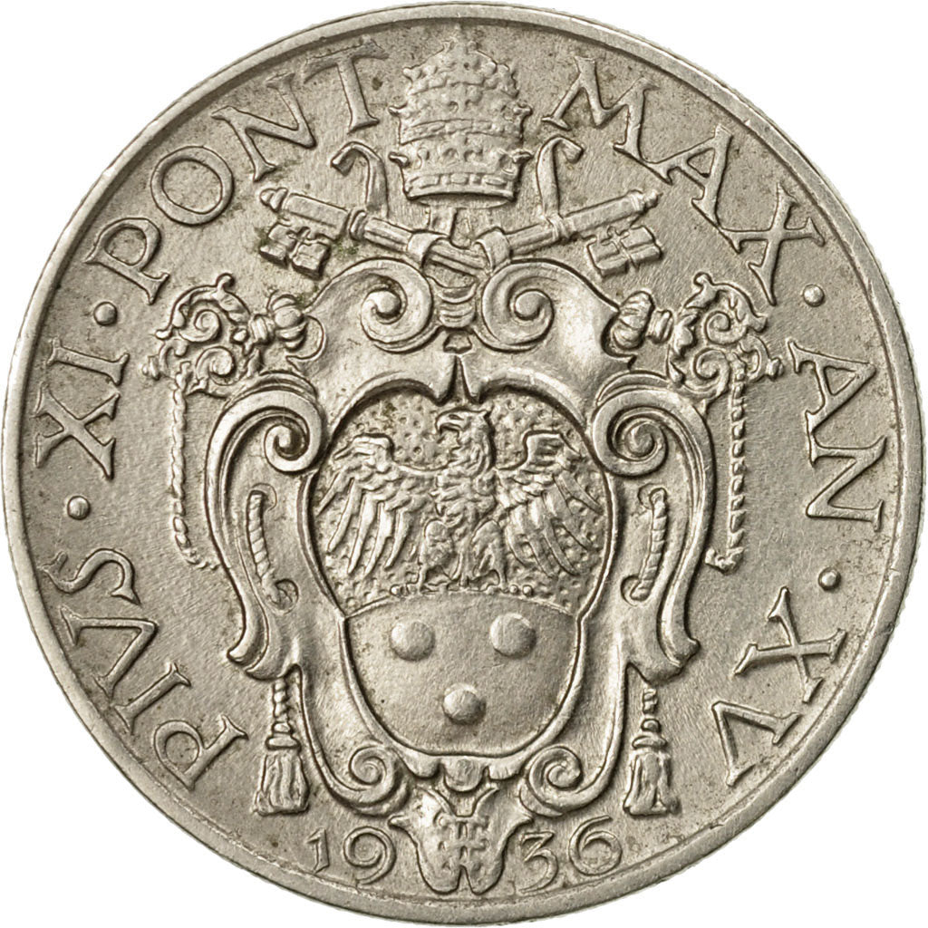 Coin, VATICAN CITY, Pius XI, 20 Centesimi, 1936, Roma, AU(55-58), Nickel, KM:3