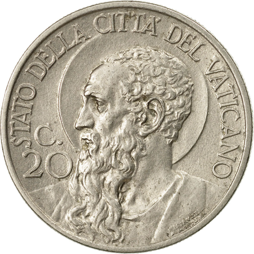 Coin, VATICAN CITY, Pius XI, 20 Centesimi, 1936, Roma, AU(55-58), Nickel, KM:3