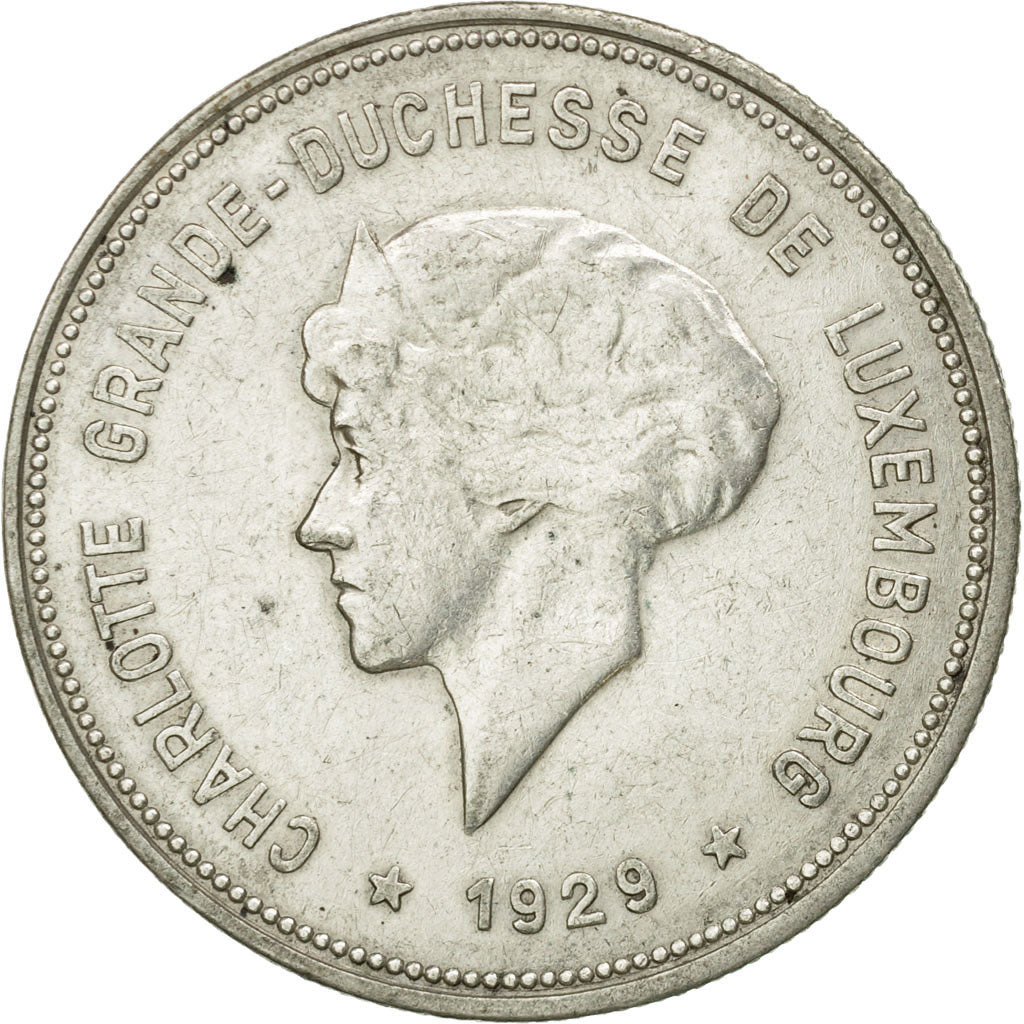Coin, Luxembourg, Charlotte, 5 Francs, 1929, EF(40-45), Silver, KM:38