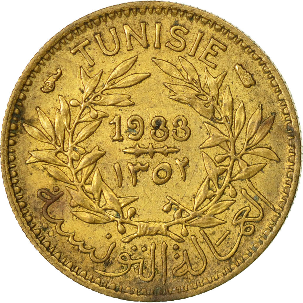 Coin, Tunisia, Anonymous, 50 Centimes, 1933, Paris, VF(30-35), Aluminum-Bronze