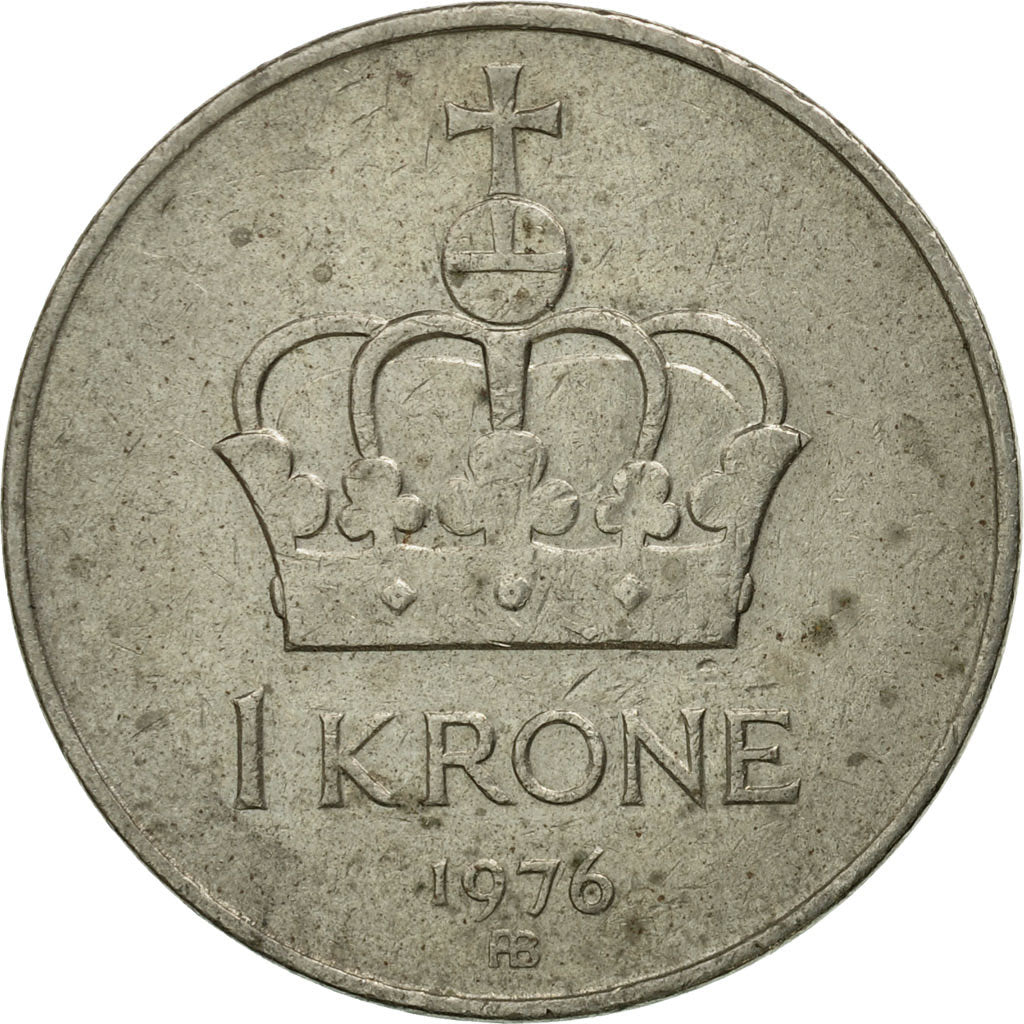 Moneda, Noruega, Olav V, Krone, 1976, BC+, Cobre - níquel, KM:419