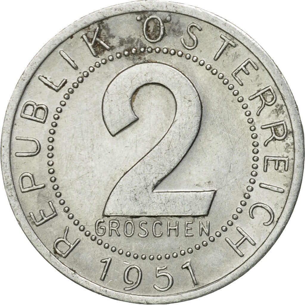 Coin, Austria, 2 Groschen, 1951, VF(30-35), Aluminum, KM:2876