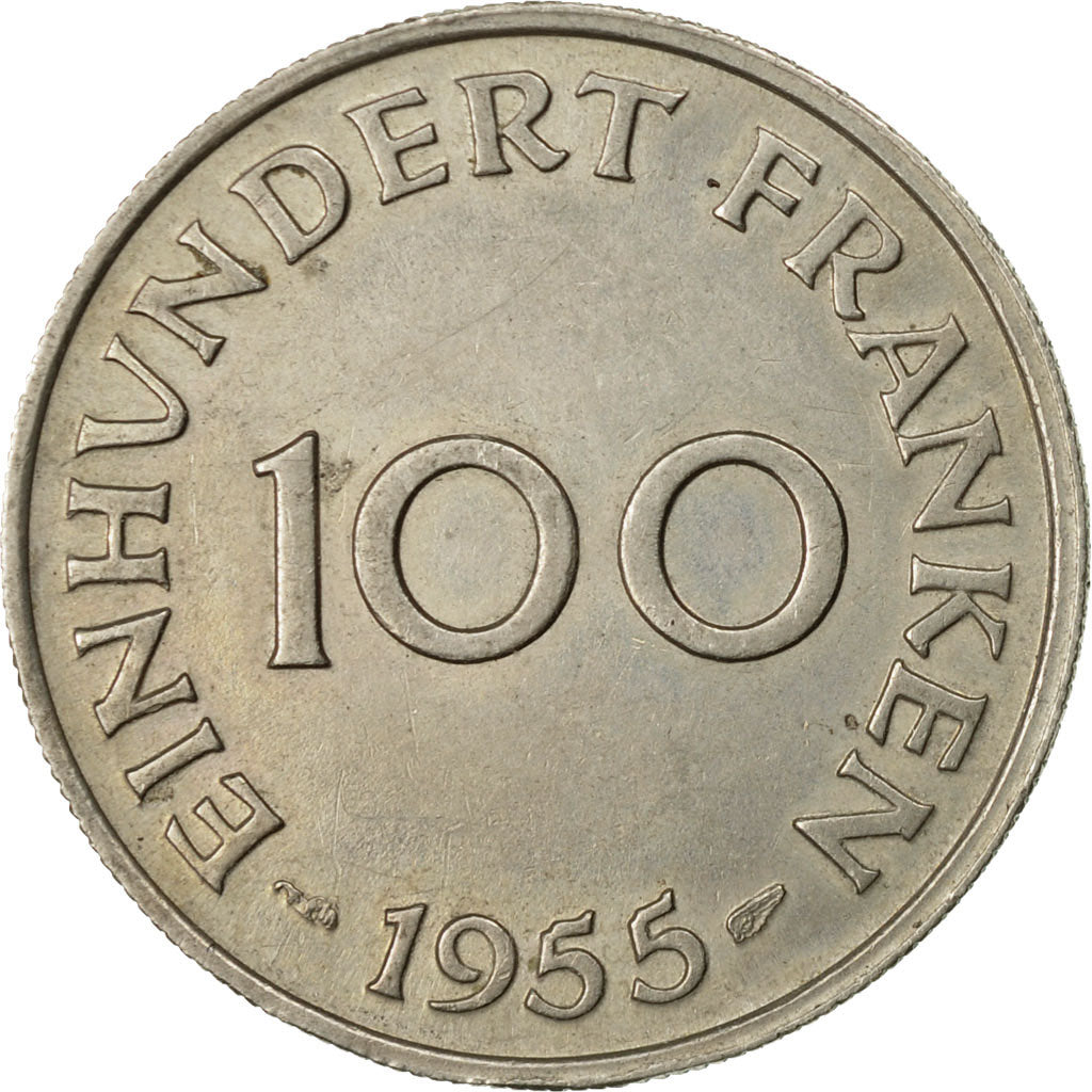 Coin, SAARLAND, 100 Franken, 1955, Paris, EF(40-45), Copper-nickel, KM:4