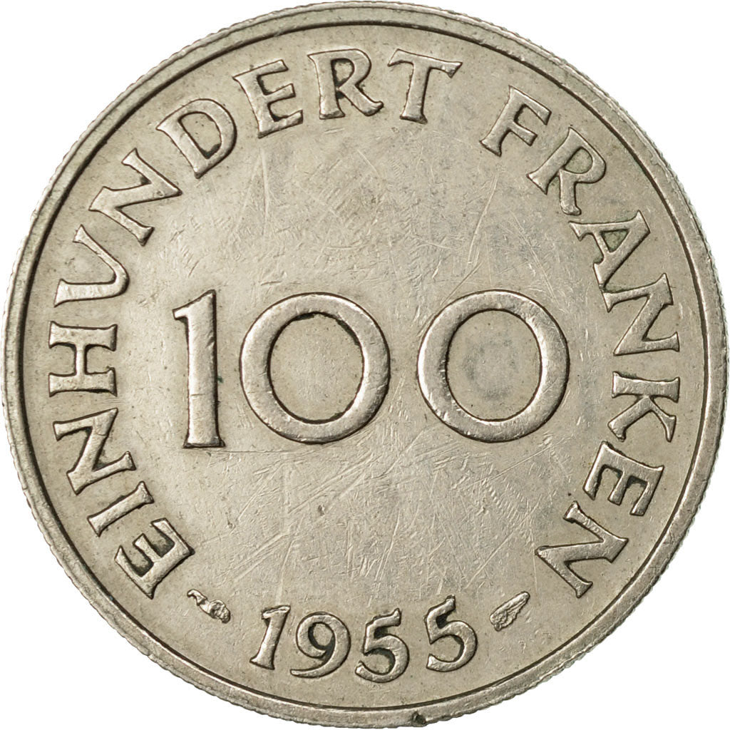 Coin, SAARLAND, 100 Franken, 1955, Paris, VF(30-35), Copper-nickel, KM:4