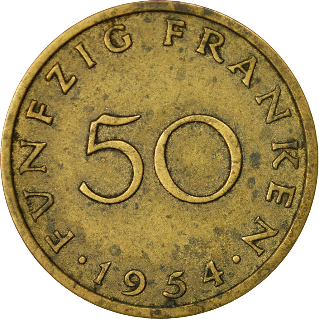 Coin, SAARLAND, 50 Franken, 1954, Paris, VG(8-10), Aluminum-Bronze, KM:3