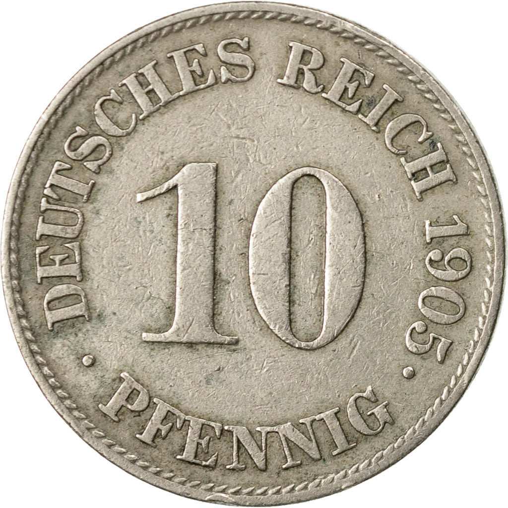 Coin, GERMANY - EMPIRE, Wilhelm II, 10 Pfennig, 1905, Hamburg, EF(40-45)