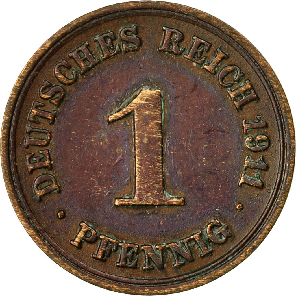 Coin, GERMANY - EMPIRE, Wilhelm II, Pfennig, 1911, Stuttgart, VF(20-25), Copper