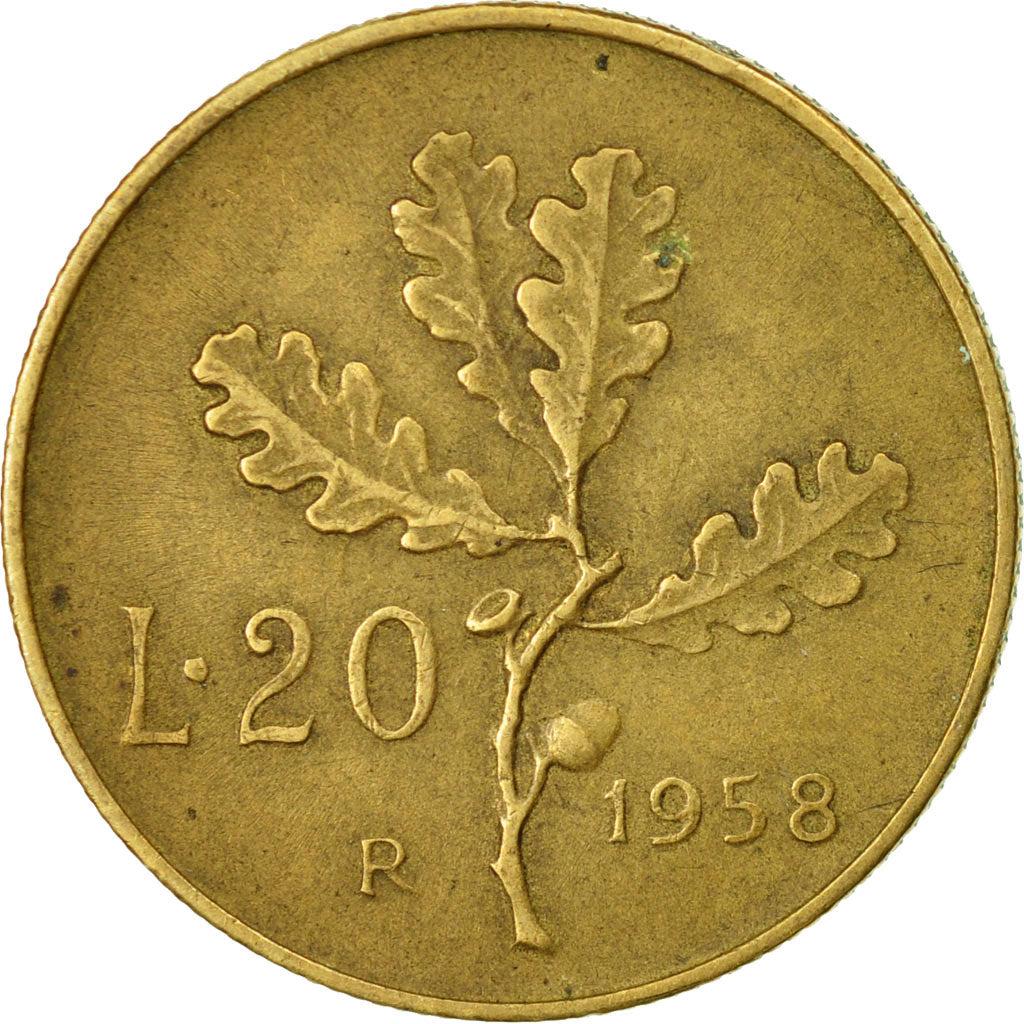 Coin, Italy, 20 Lire, 1958, Rome, EF(40-45), Aluminum-Bronze, KM:97.1