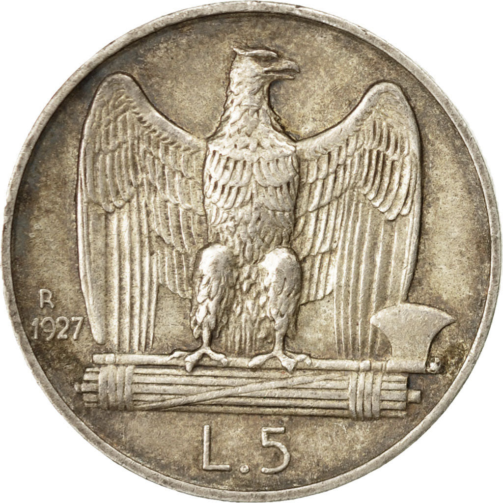 Coin, Italy, Vittorio Emanuele III, 5 Lire, 1927, Rome, EF(40-45), Silver