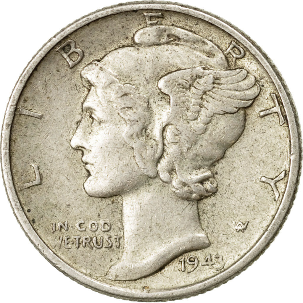 Coin, United States, Mercury Dime, Dime, 1943, U.S. Mint, Philadelphia