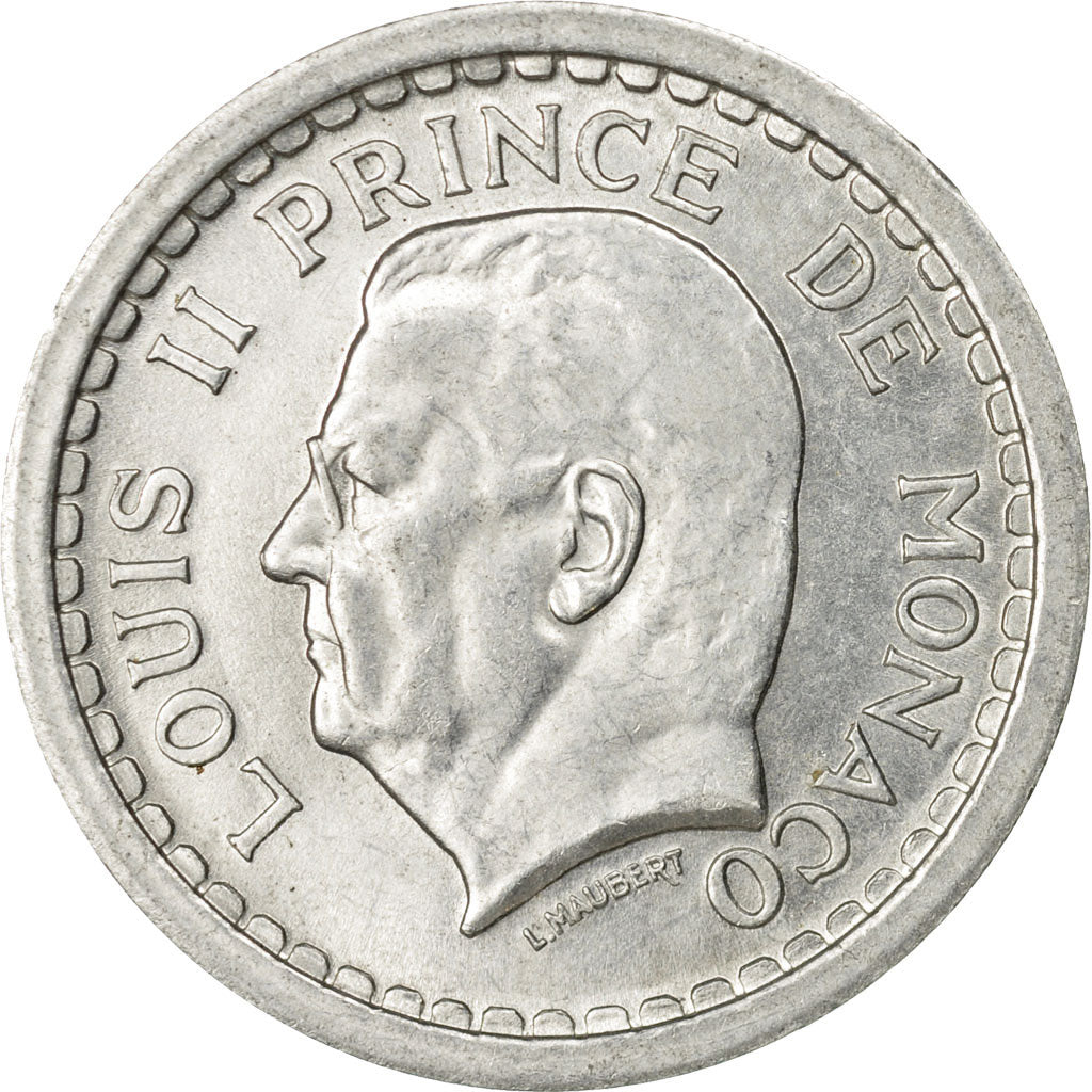 Coin, Monaco, Louis II, 2 Francs, Undated (1943), Poissy, AU(55-58), Aluminum