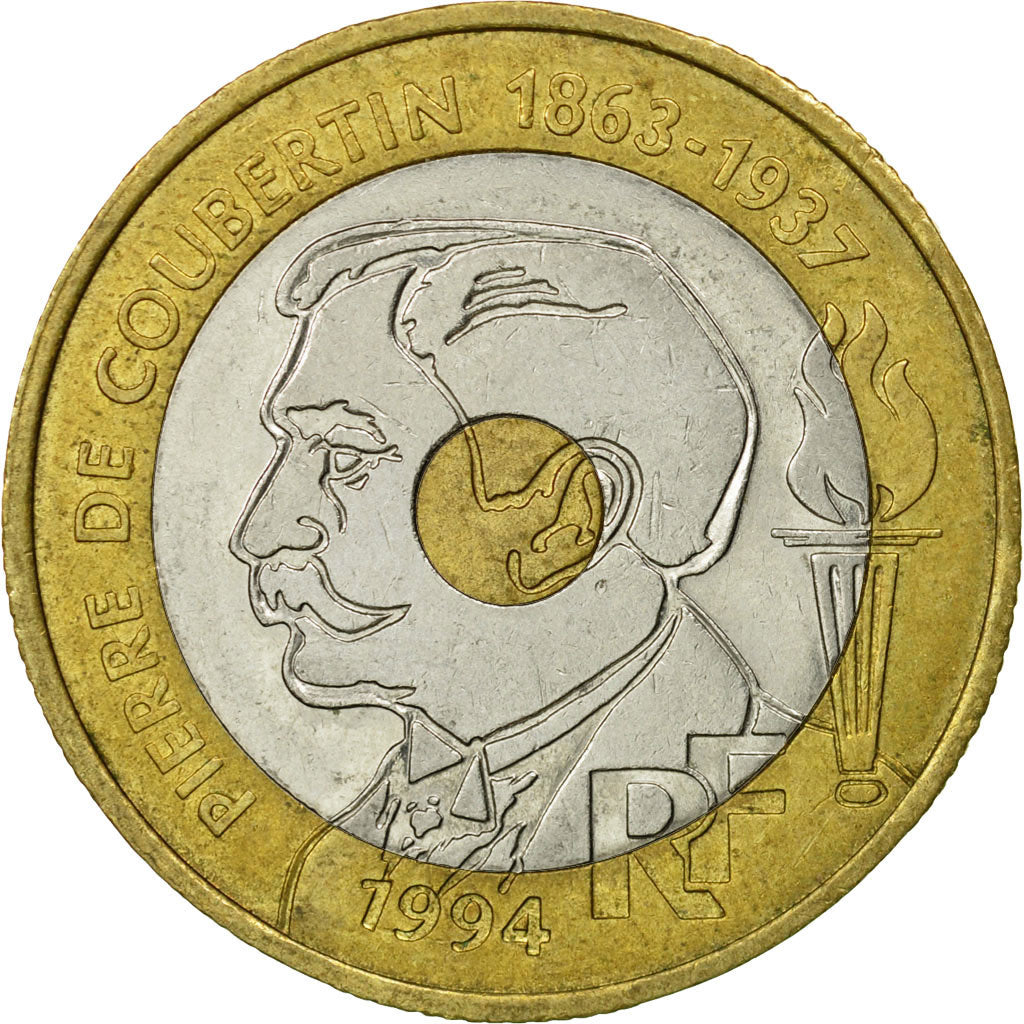 Coin, France, Pierre de Coubertin, 20 Francs, 1994, Paris, VF(30-35)