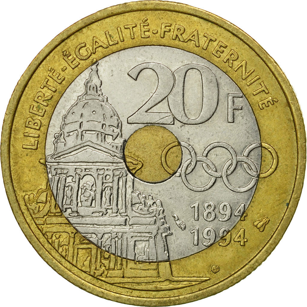 Coin, France, Pierre de Coubertin, 20 Francs, 1994, Paris, VF(30-35)