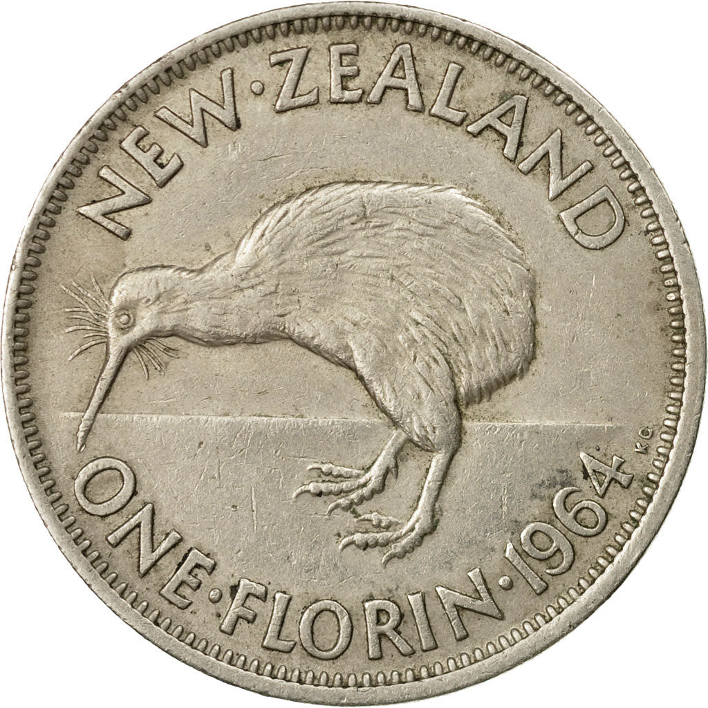 Coin, New Zealand, Elizabeth II, Florin, 1964, EF(40-45), Copper-nickel, KM:28.2