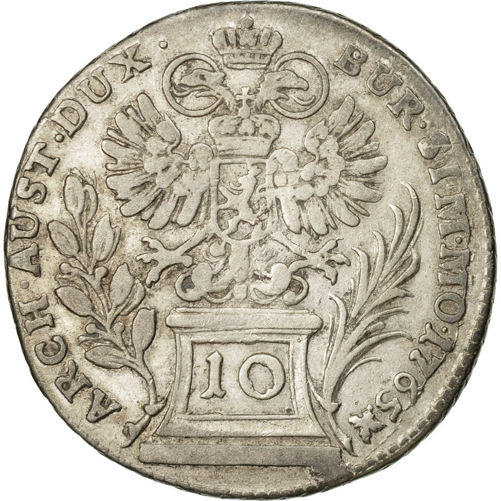 Coin, Austria, Maria Theresa, 10 Kreuzer, 1765, Hall, VF(30-35), Silver, KM:1809