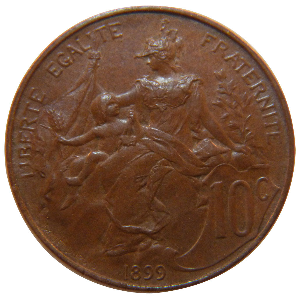 FRANCE, Dupuis, 10 Centimes, 1899, Paris, KM #843, AU(55-58), Bronze, 30,...