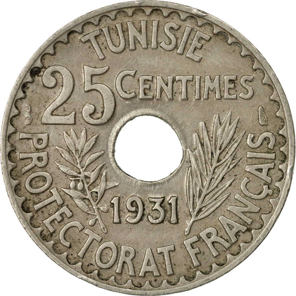 Moneta, Tunisia, Ahmad Pasha Bey, 25 Centimes, 1931, Paris, MB+