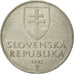 Coin, Slovakia, 2 Koruna, 1993, VF(30-35), Nickel plated steel, KM:13