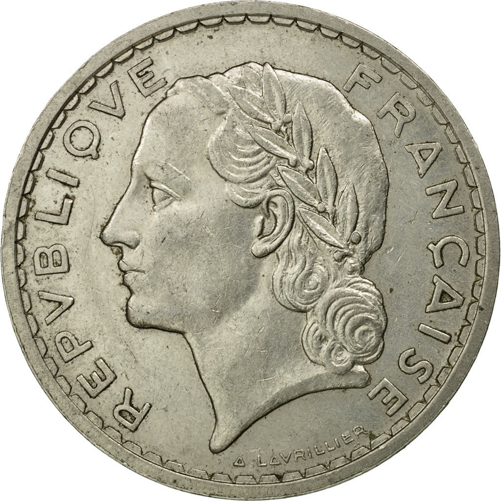 Moneta, Francja, Lavrillier, 5 Francs, 1937, Paris, EF(40-45), Nikiel, KM:888