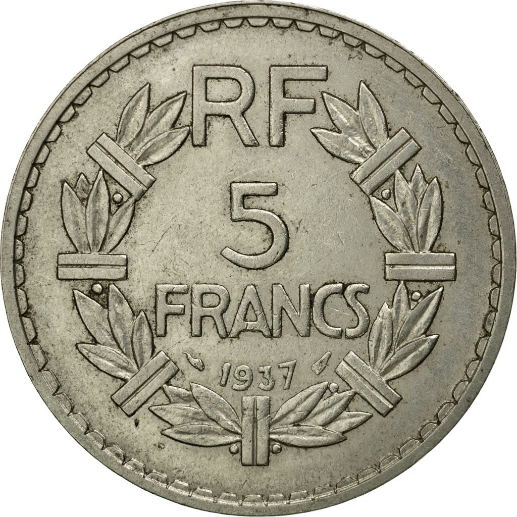Moneta, Francja, Lavrillier, 5 Francs, 1937, Paris, EF(40-45), Nikiel, KM:888