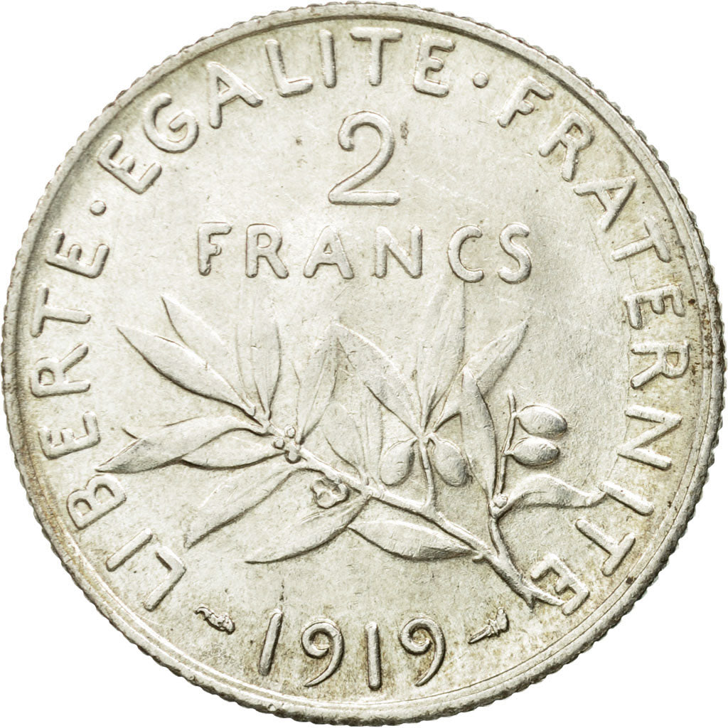 Coin, France, Semeuse, 2 Francs, 1919, Paris, AU(55-58), Silver, KM:845.1, Le