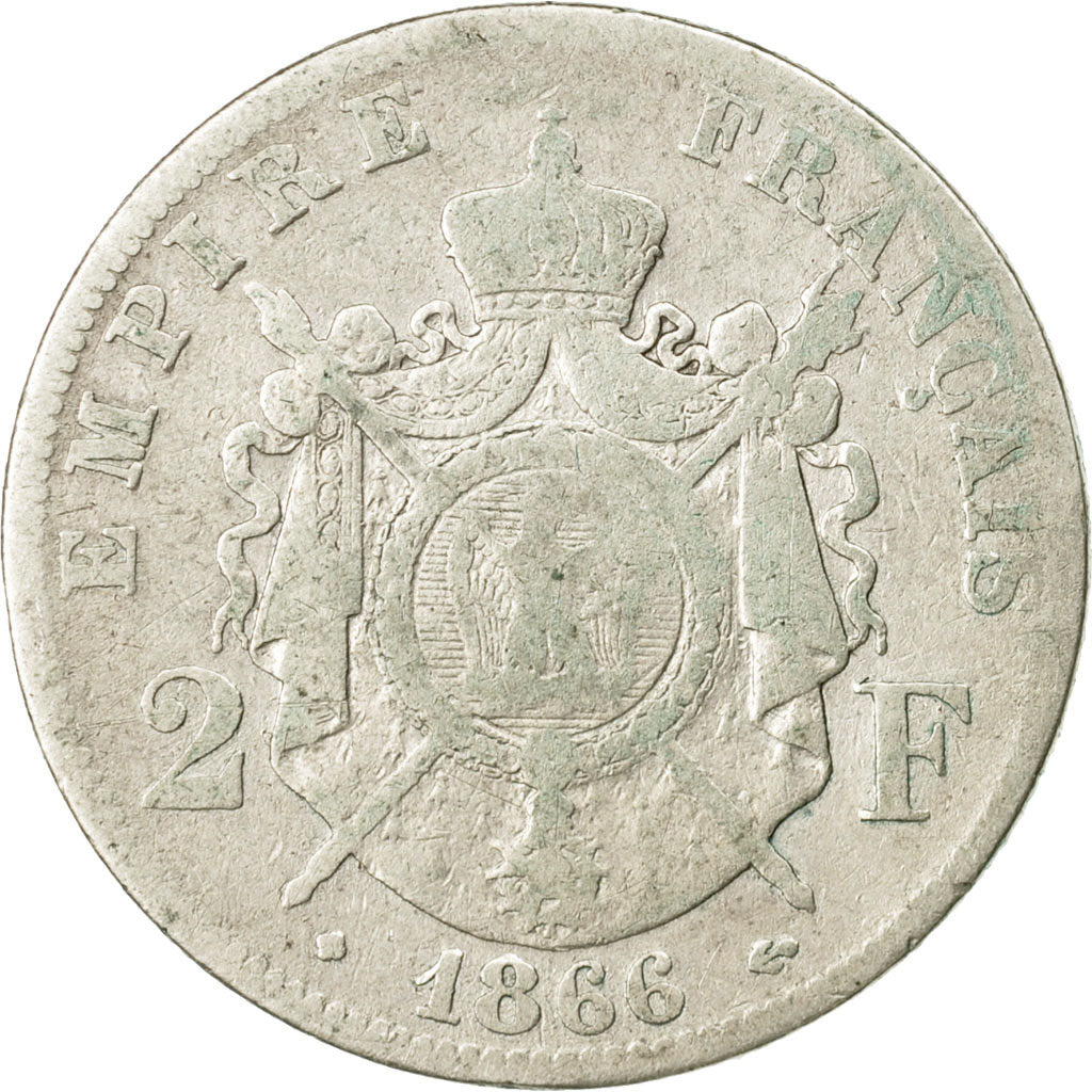 Coin, France, Napoleon III, Napoléon III, 2 Francs, 1866, Strasbourg, F(12-15)