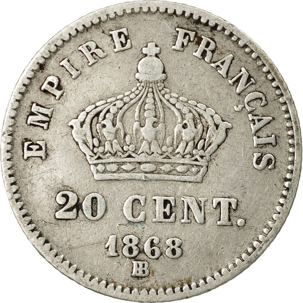 Moneta, Francja, Napoleon III, Napoléon III, 20 Centimes, 1868, Strasbourg