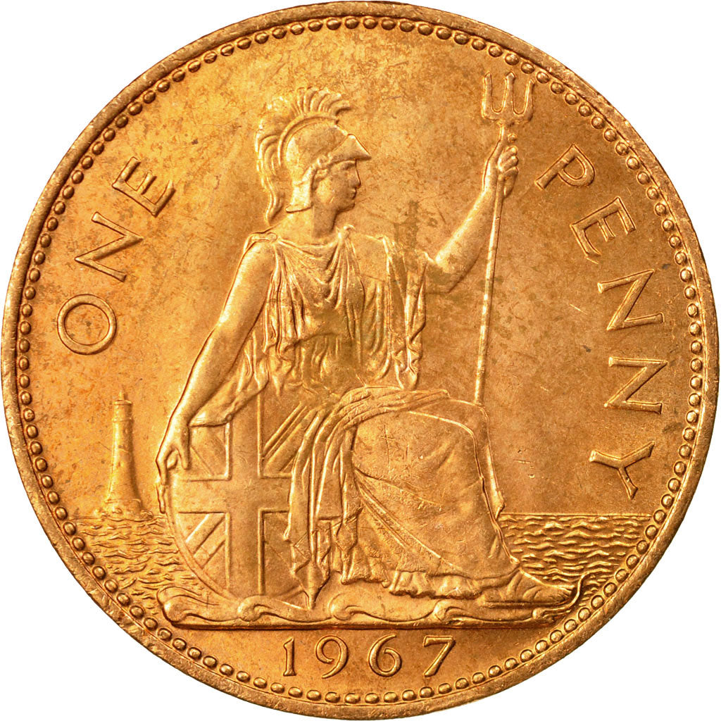 Coin, Great Britain, Elizabeth II, Penny, 1967, MS(63), Bronze, KM:897